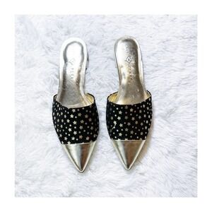 Katy Perry The Tarin Black Gold Star Pointy Toe Mules 34KP1492 SZ10